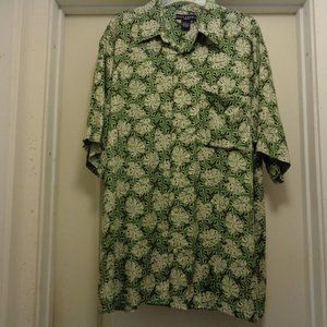 WHITE LOTUS STYLED OLD MONEY BAMBOO HAWAIIAN RAYON SHIRT BY IVY CREW LG